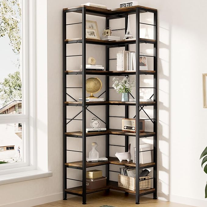 5-Tier Corner Bookshelf, 70.86" Tall Corner Bookcase,5-Shelf Modern L-Shaped Coner Shelf with Metal Frame for Home Office,Living Room,Bed Room(White)