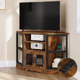 Corner TV Stand for TVs up to 55 Inch with Power Outlet, Modern Farmhouse