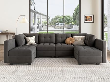 Modular Sectional Sofa Velvet U Shaped Couch with Reversible Chaises