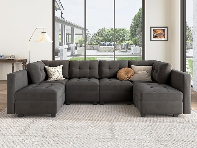 Modular Sectional Sofa with Storage Seat Convertible L Shaped Couch with Chaise Velvet