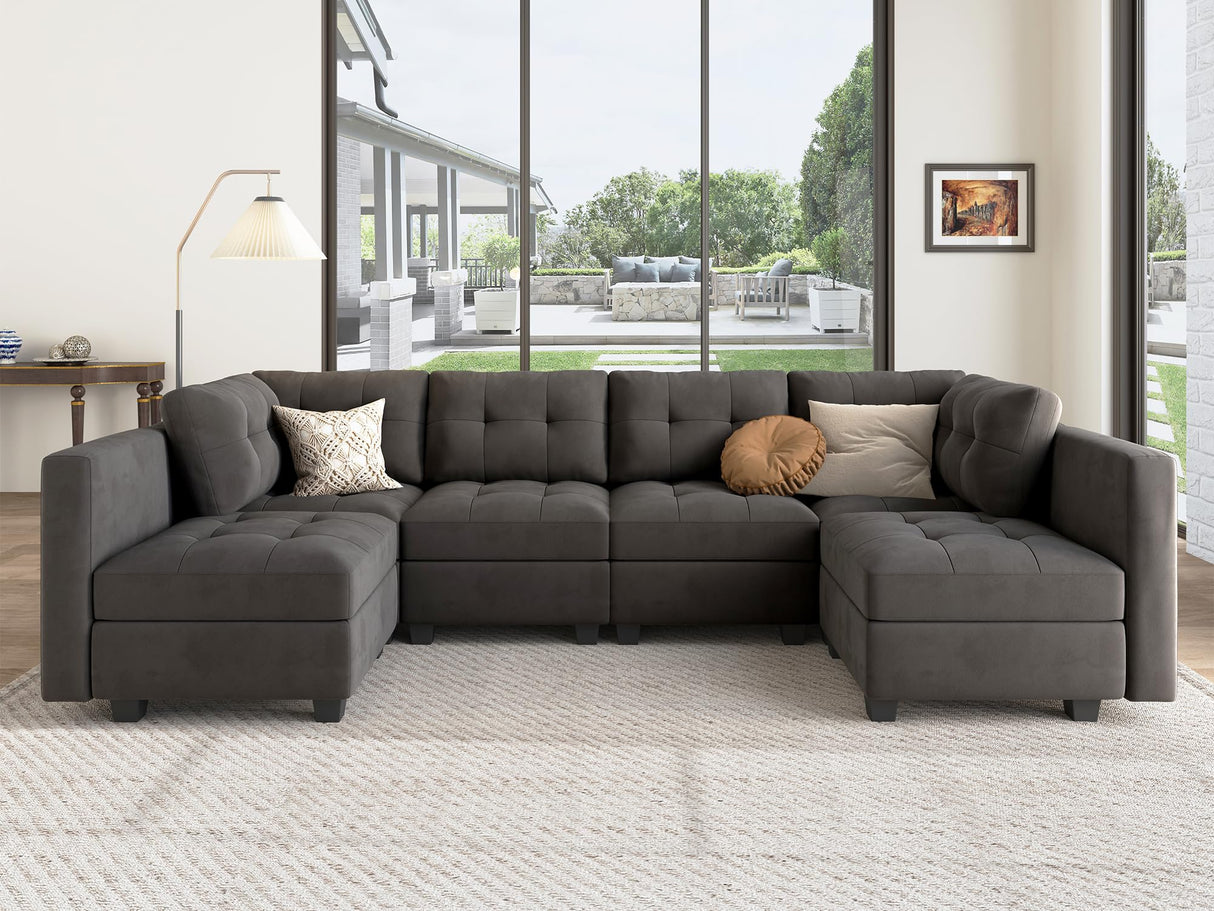 Modular Sectional Sofa Velvet U Shaped Couch with Double Chaises 6 Seater Sectional