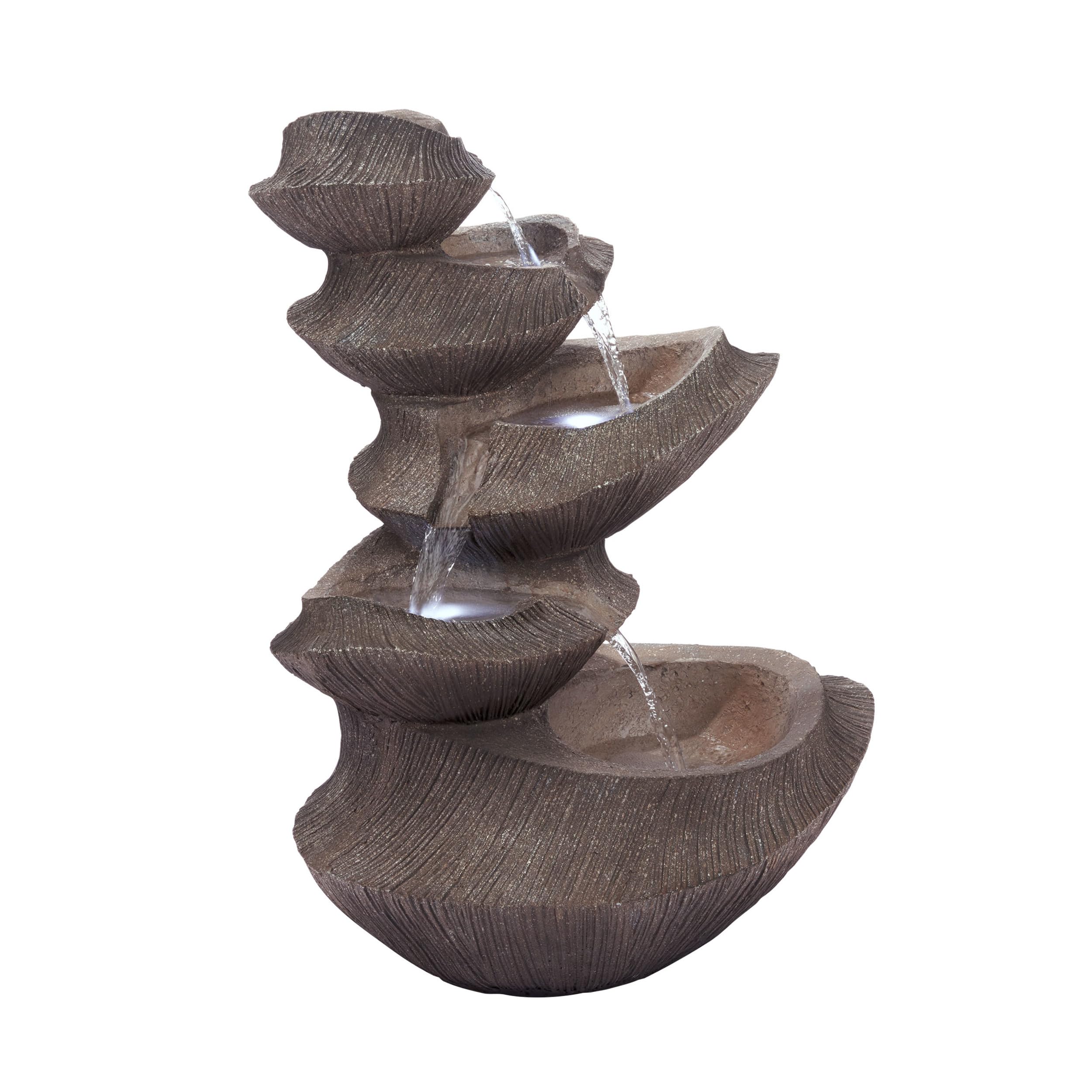 WIN1332L-BR Outdoor Floor Tiered Basin Fountain with LED Lights