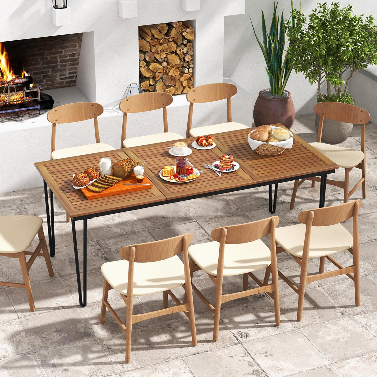 79 Inch Outdoor Dining Table, 8-Person Patio Table with 1.9 Inch Umbrella Hole