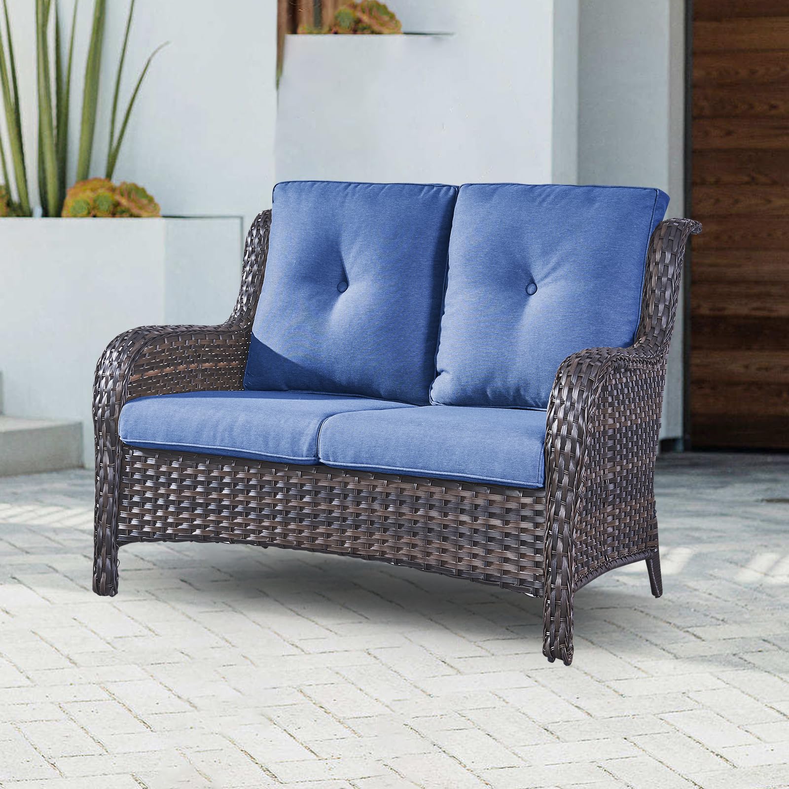 Patio Loveseat Wicker Outdoor Couch - 2-Seater Rattan Patio Sofa