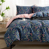 Floral Queen Comforter Set 3 Pieces Soft Cotton Chic Garden Style Floral Print Lightweight Vintage Botanical
