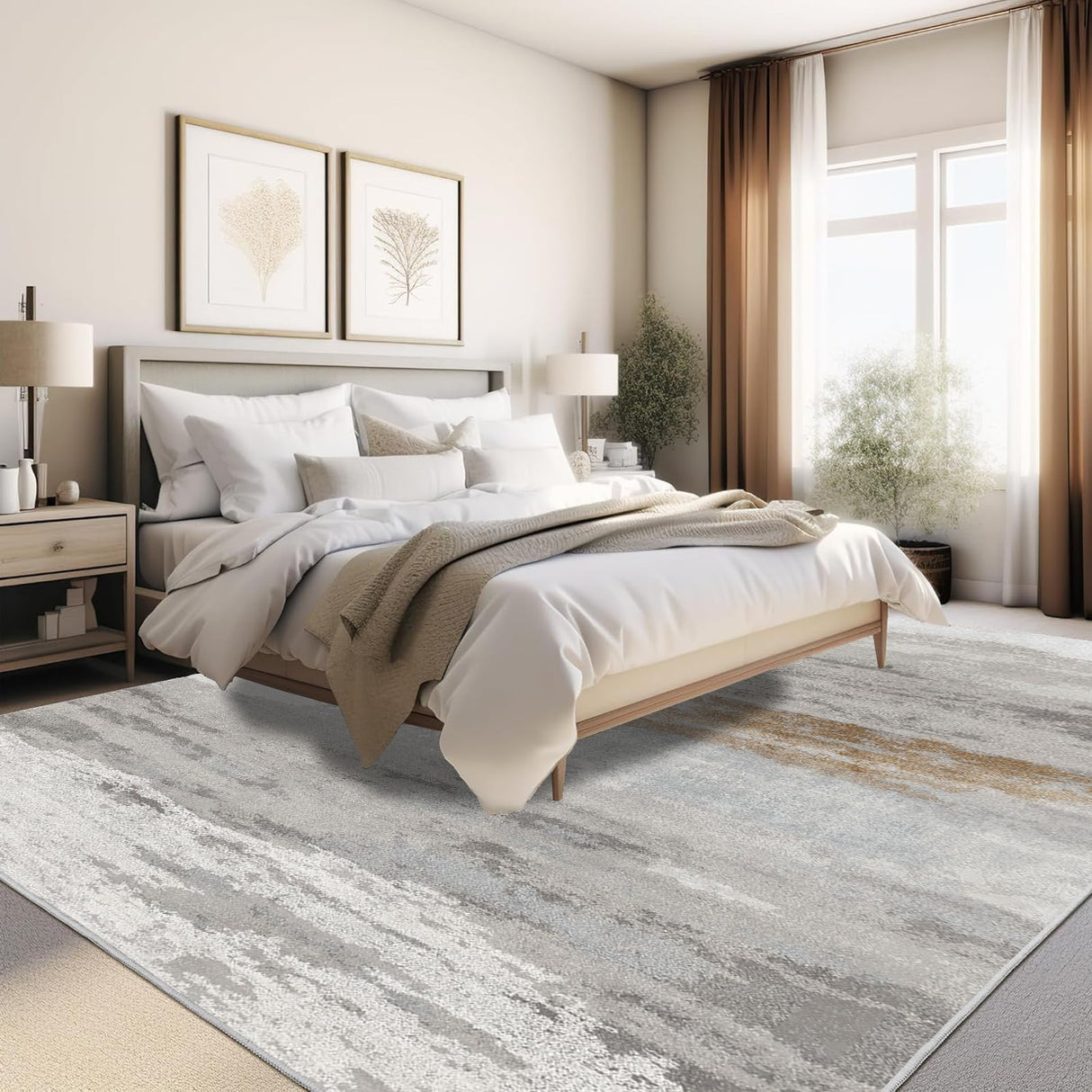 9x12 Washable Area Rug - Abstract Modern Design for Living Room & Bedroom