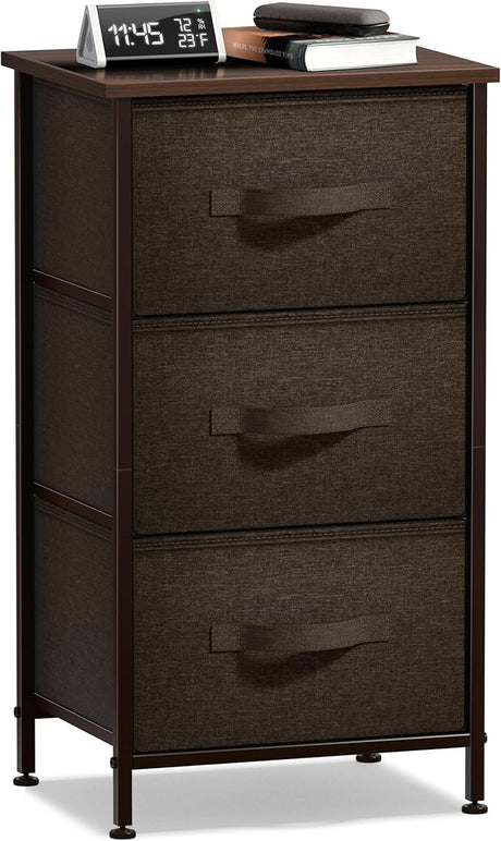 Nightstand with 2 Drawers - Bedside Furniture End Table Night Stand - Steel Frame, Wood Top & Easy Pull Modern Print Fabric Bins - Small Dresser & Chest for Home, Bedroom Accessories & Office