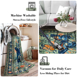 Washable Living Room Rug, Butterfly Area Rugs 5x7 Green Floral Area Rug,