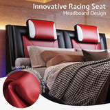 LED Full Size Bed Frame with Faux Leather Headboard