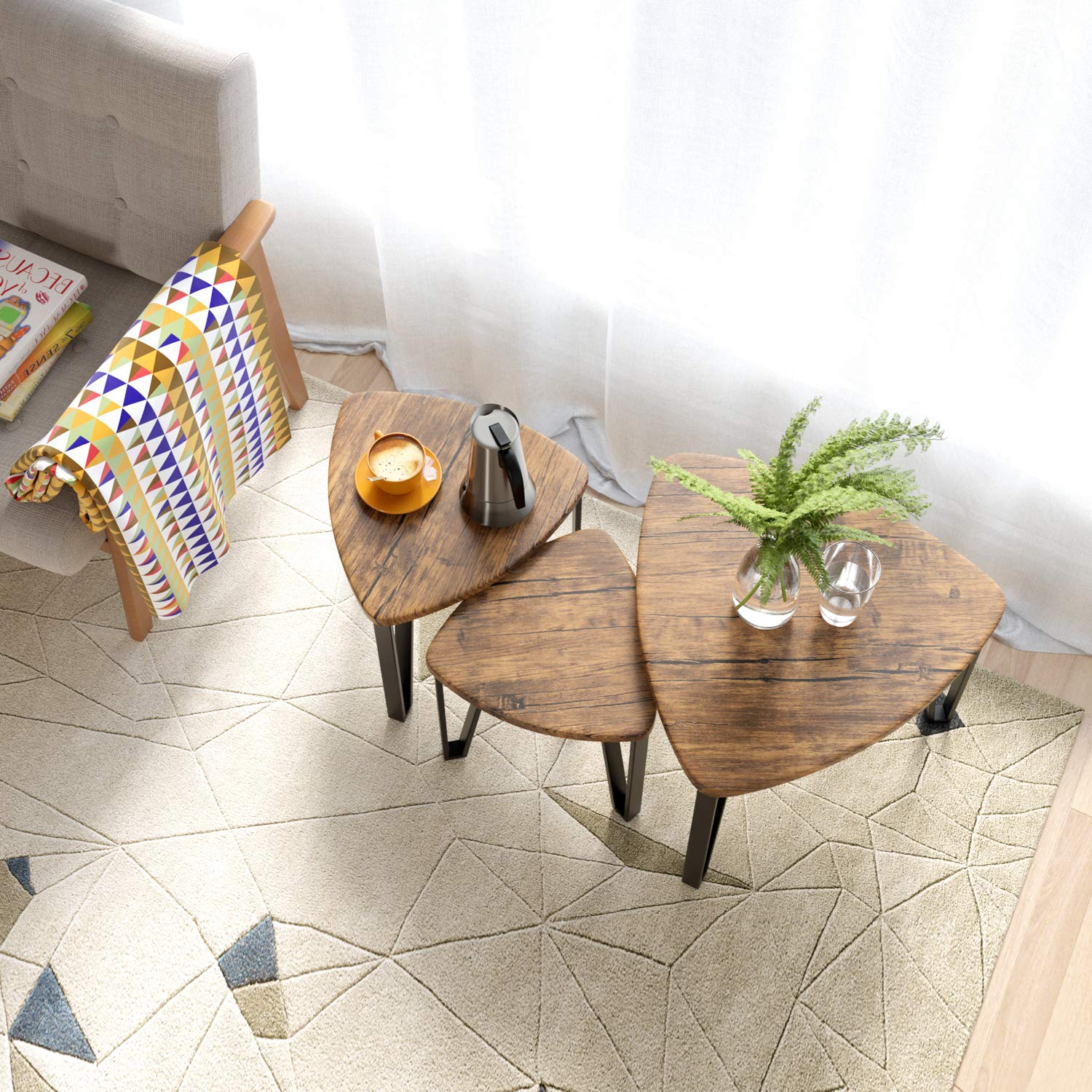 Nesting Coffee Tables End Table Sets Set of 3 Vintage Side Tables, Nightstand