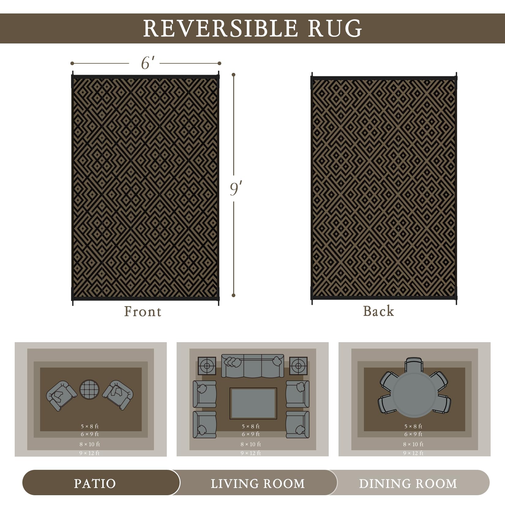 Outdoor Rug 6x9ft Waterproof for Patios Clearance, Reversible Plastic Straw