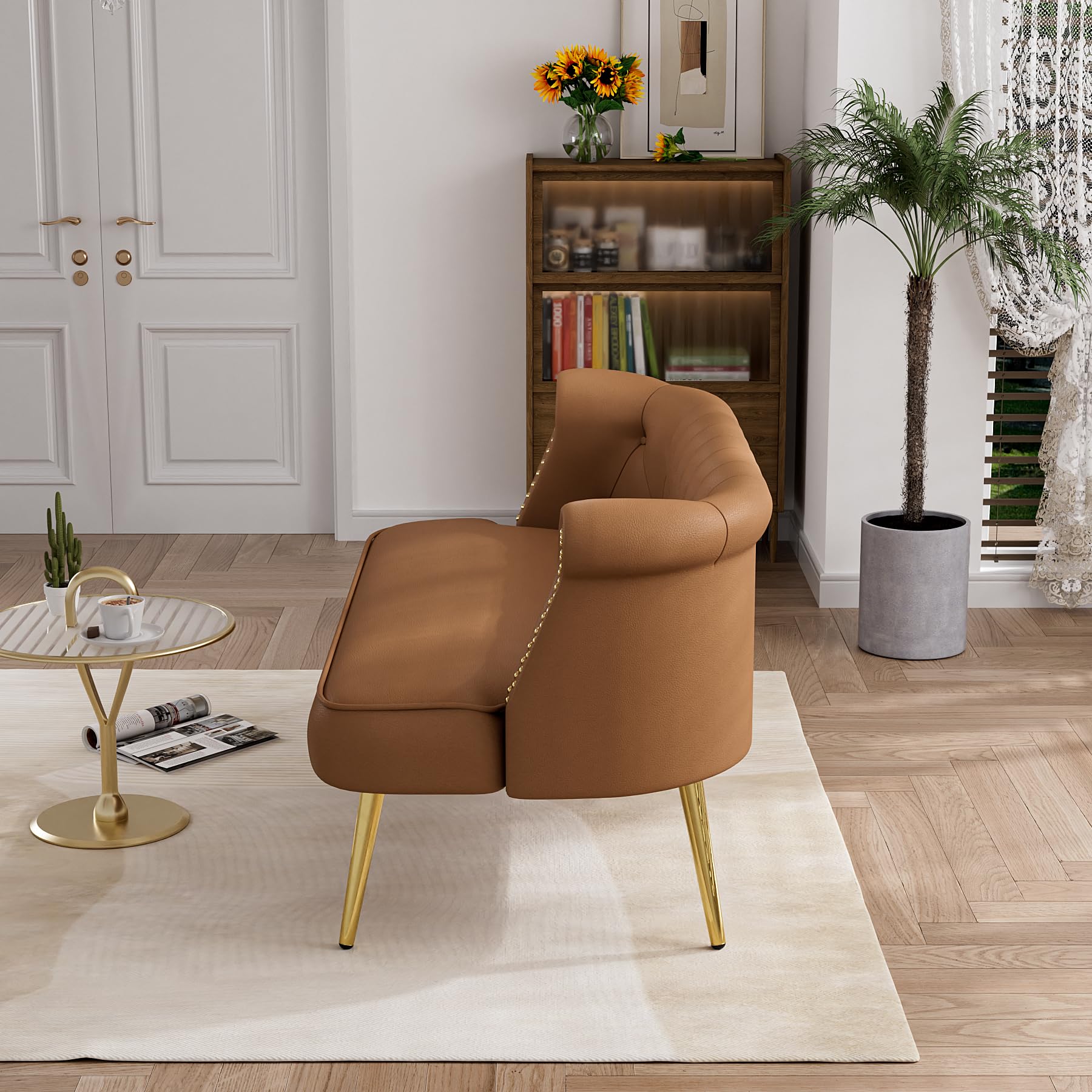 Loveseat Chesterfield Sofa with Gold Legs, Upholstered Tufted Vintage Victorian