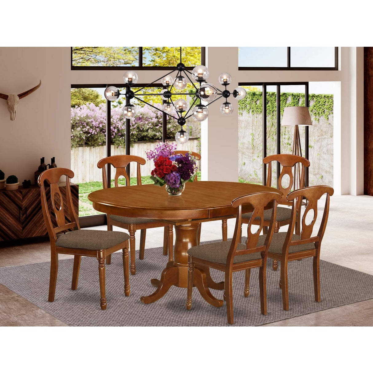 PONA7-SBR-C 7 Piece Modern Dining Table Set Consist of an Oval Wooden