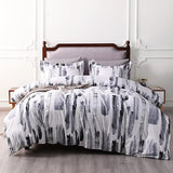3 Pieces 100% Brushed Microfiber Striped Duvet Cover Set, Super Soft Black and