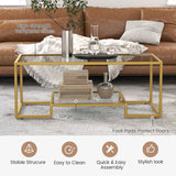 Glass Coffee Table, 45 Inch Gold Rectangular Modern Center Table