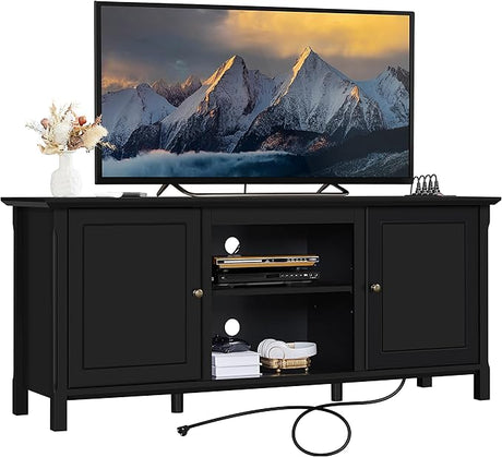 Black TV Stand for TVs up to 65 in, Modern Entertainment Center with Storage Space