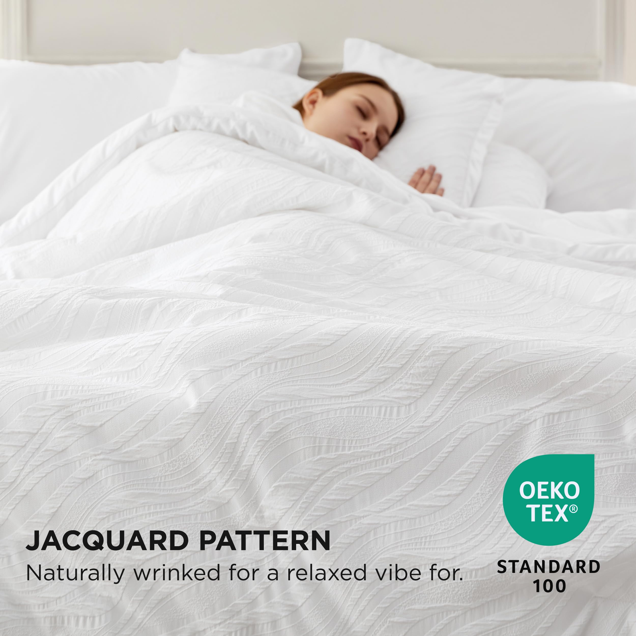 Queen Comforter Set - 7 Pieces Jacquard Wave Queen Size Comforter