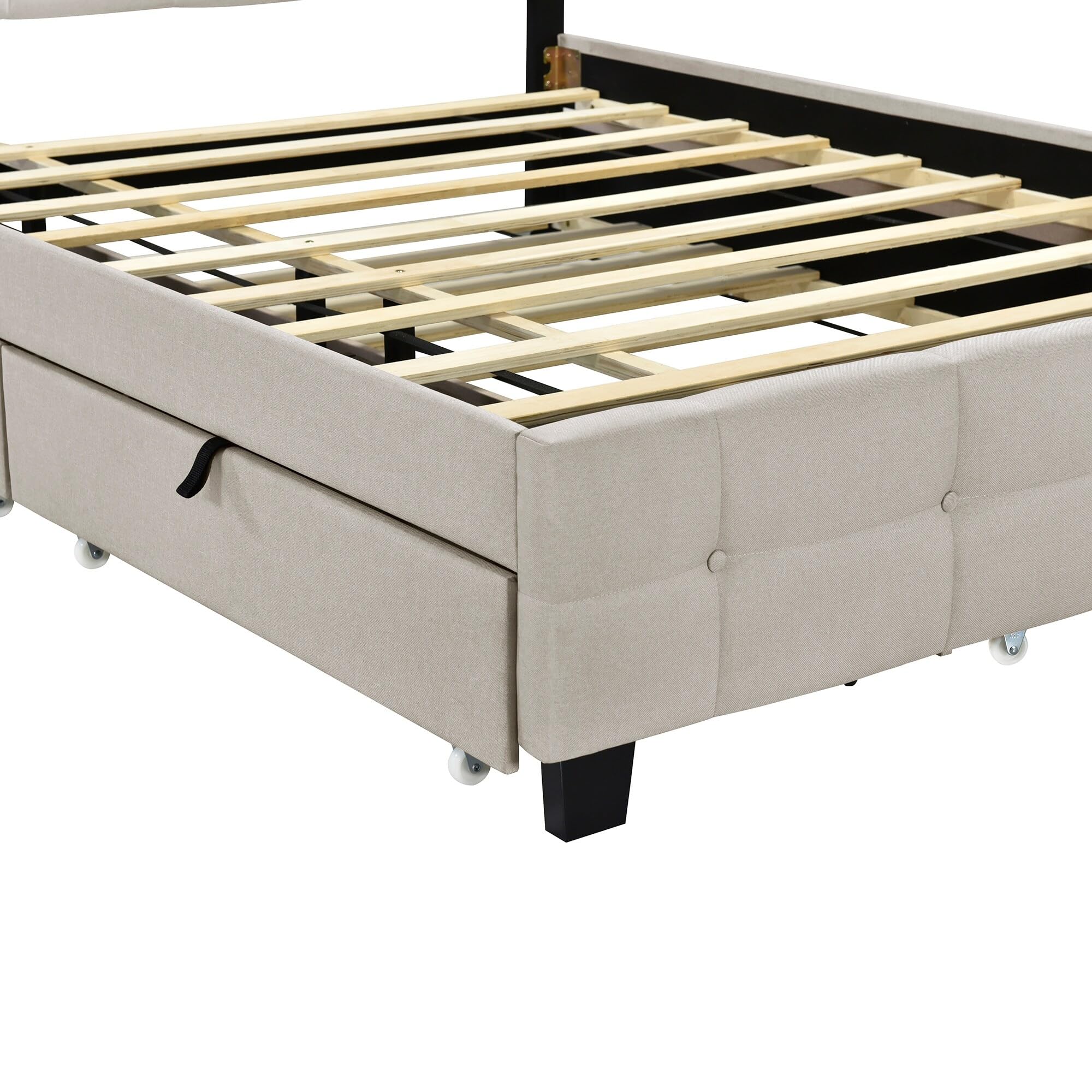 Bed with LED Frame Beige - Queen