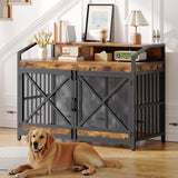 43.3" Dog Crate Furniture with LED Lights & Storage Shelves