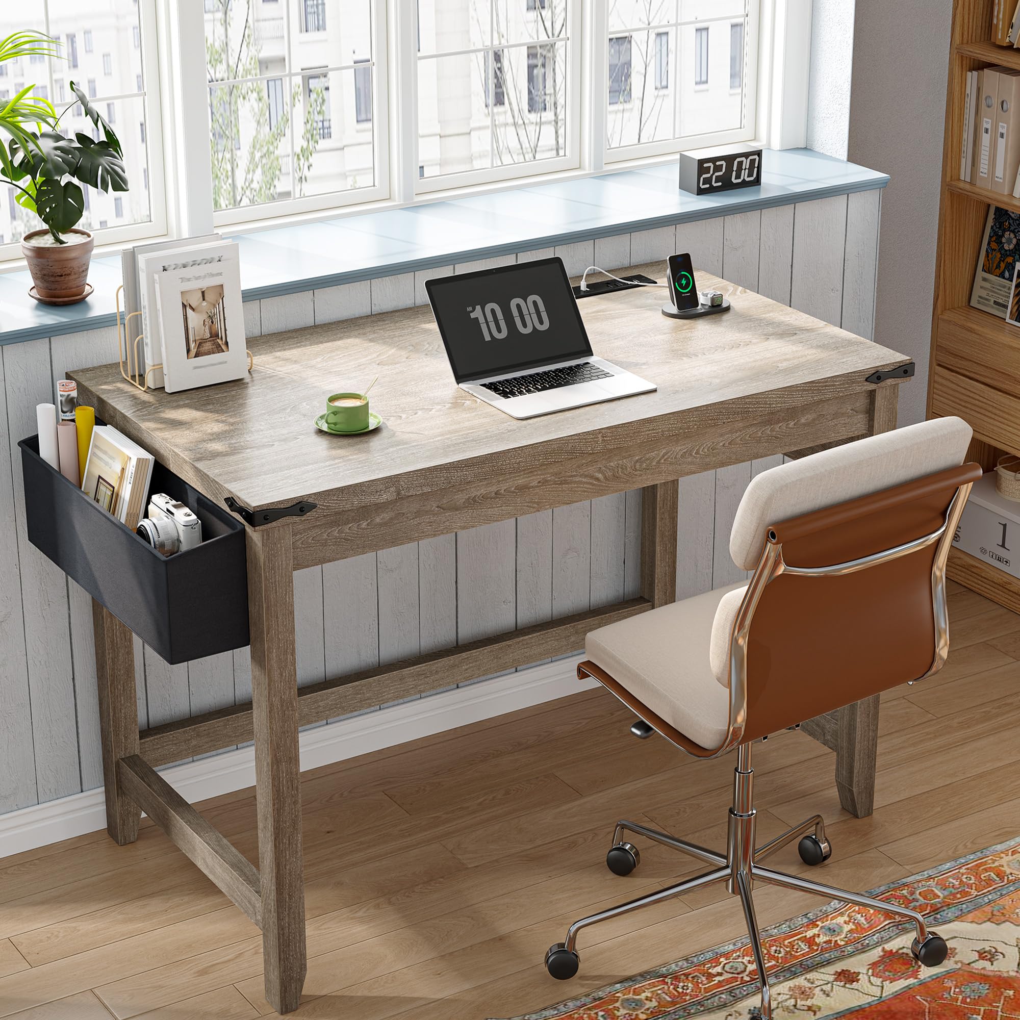 Computer Desk, Small Desk with Power Outlet, Home Office Desks, Study Desks