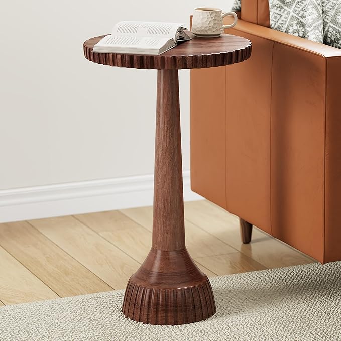 Hiltona Wood End Table, Small Drink Table, Indoor Round Side Table