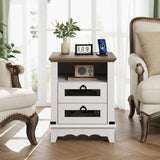 Farmhouse Nightstand 18" inch Side Table with Charging Station Bedside Table