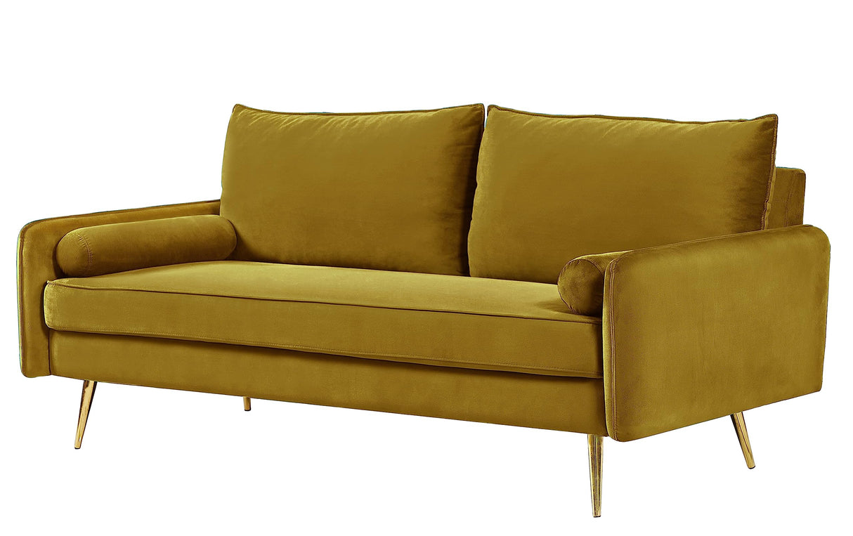 Kent Modern Sofa, European Style Velvet Living Room Furniture with Tapered Legs, Vintage Flair, and Sleek Design, Couch, Greenish Yellow