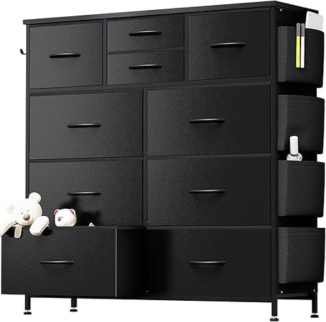 Dresser for Bedroom with 10 Drawers, Chest of Drawers with Side Pockets, Hooks