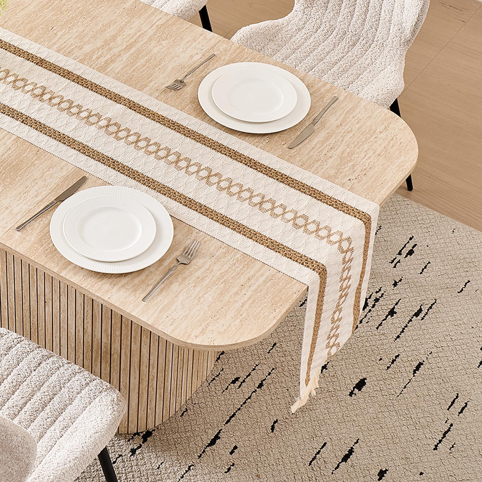 63" Farmhouse Dining Table for 4 - Modern Rectangle Kitchen Table with Rounded Corners