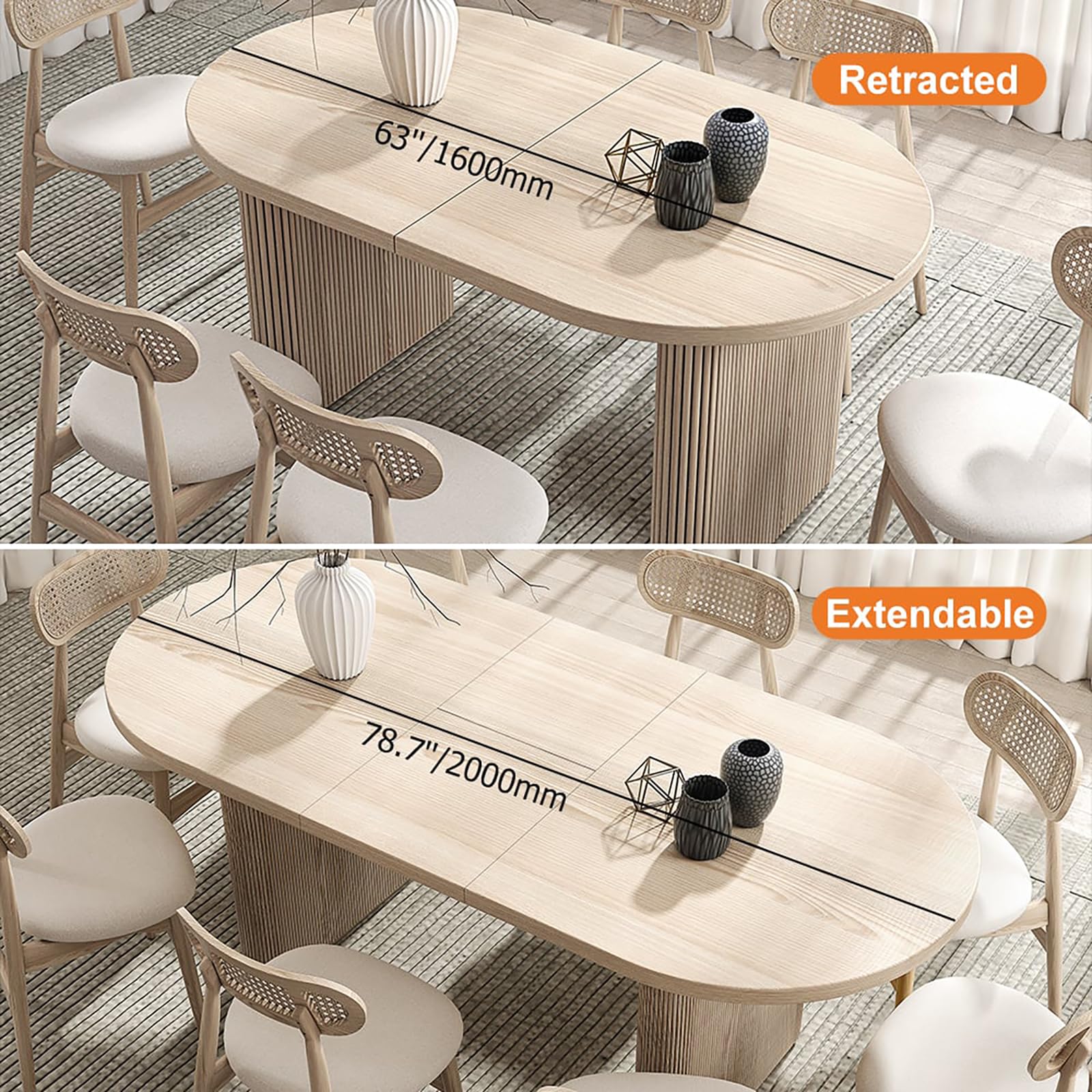 63"-79" Extendable Dining Table for 4 6 Person