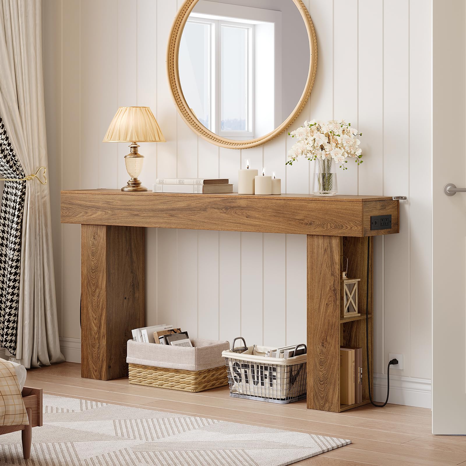 63" Console Table with Charging Station and LED Lights