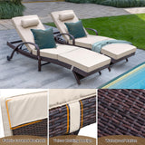 Outdoor Lounge Chairs Set of 2 Beach Wicker Chaise Lounge with Wheels, Cushion