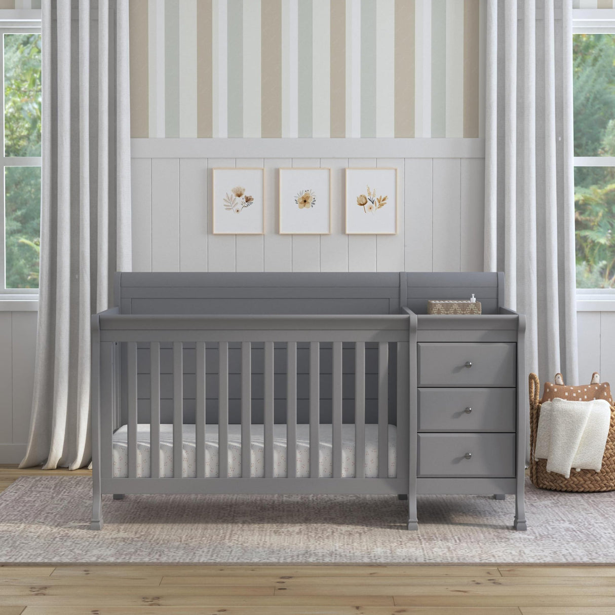 Kalani 4-in-1 Convertibe Crib and Changer Combo in Gray