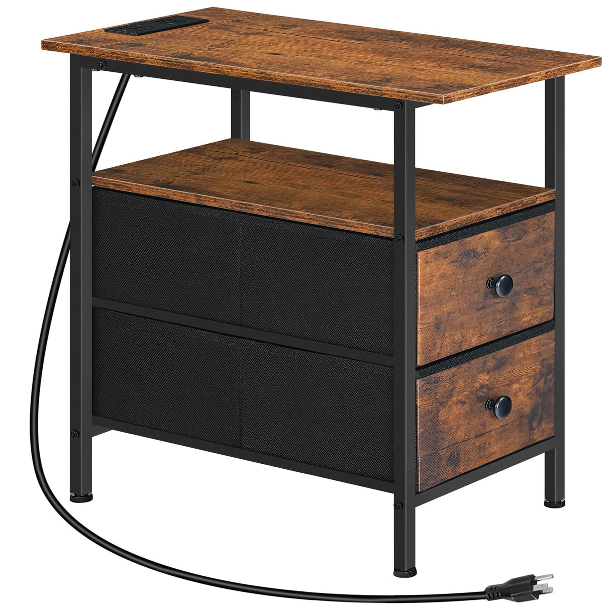 End Table with Charging Station, Narrow Side Table,