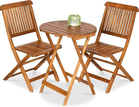 Best Choice Products 3-Piece Acacia Wood Bistro Set, Folding Patio Furniture for Backyard, Balcony, Deck w/ 2 Chairs, Round Coffee Table, Teak Finish - Slate Blue