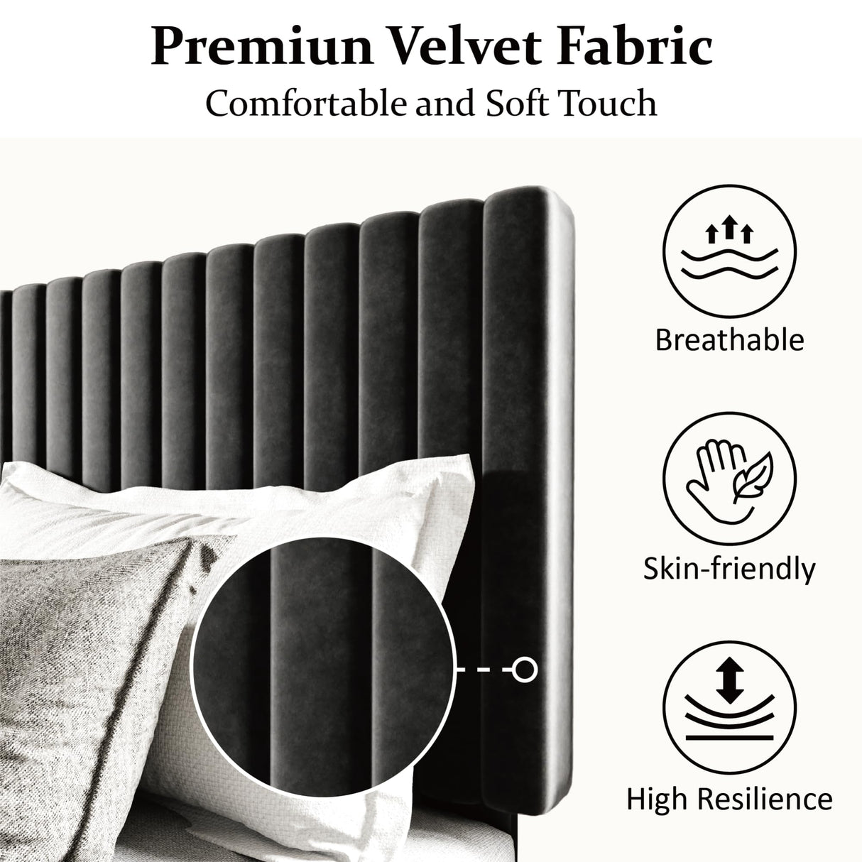 Queen Velvet Platform Bed Frame with Upholstered Headboard