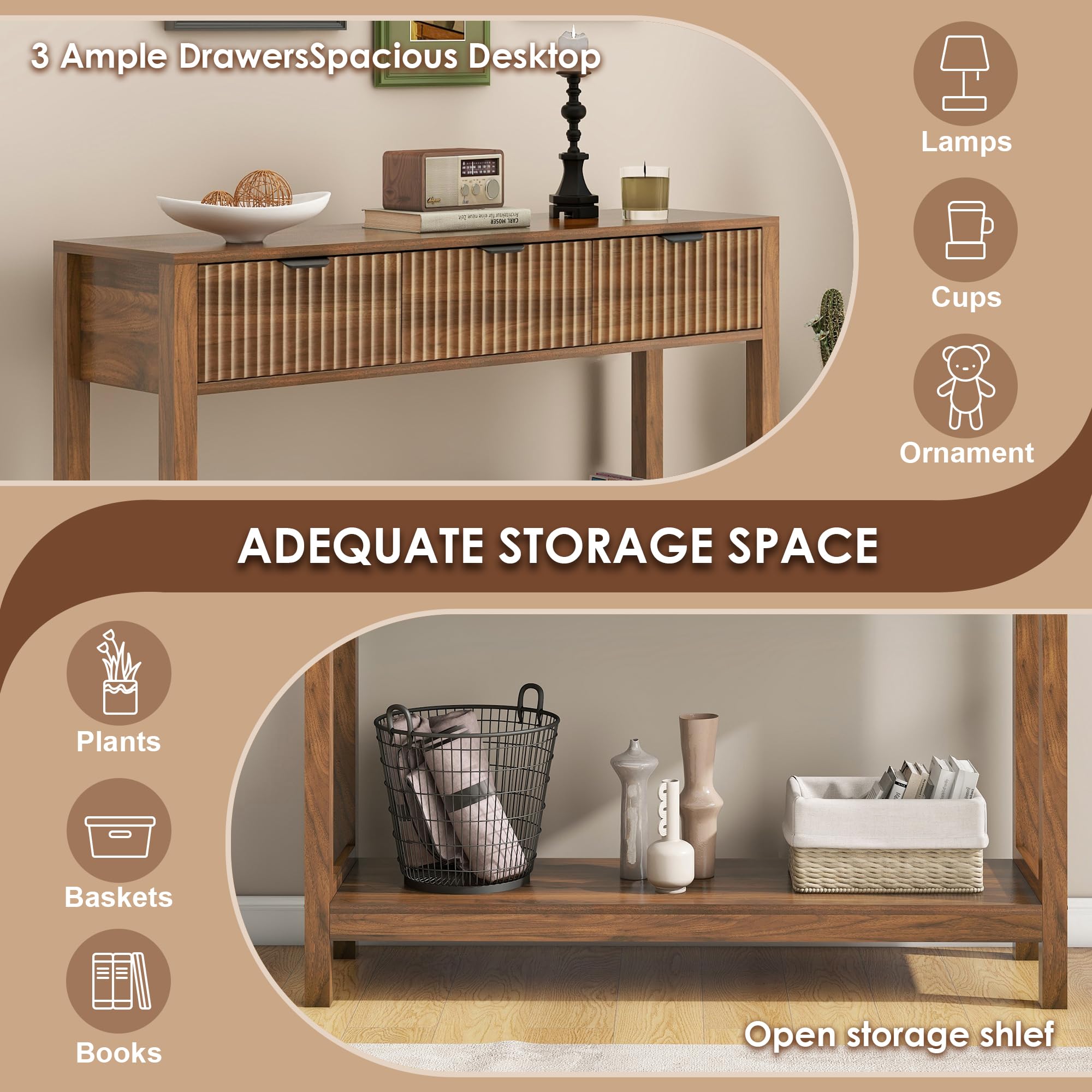 Fluted Console Table with Storage Drawers