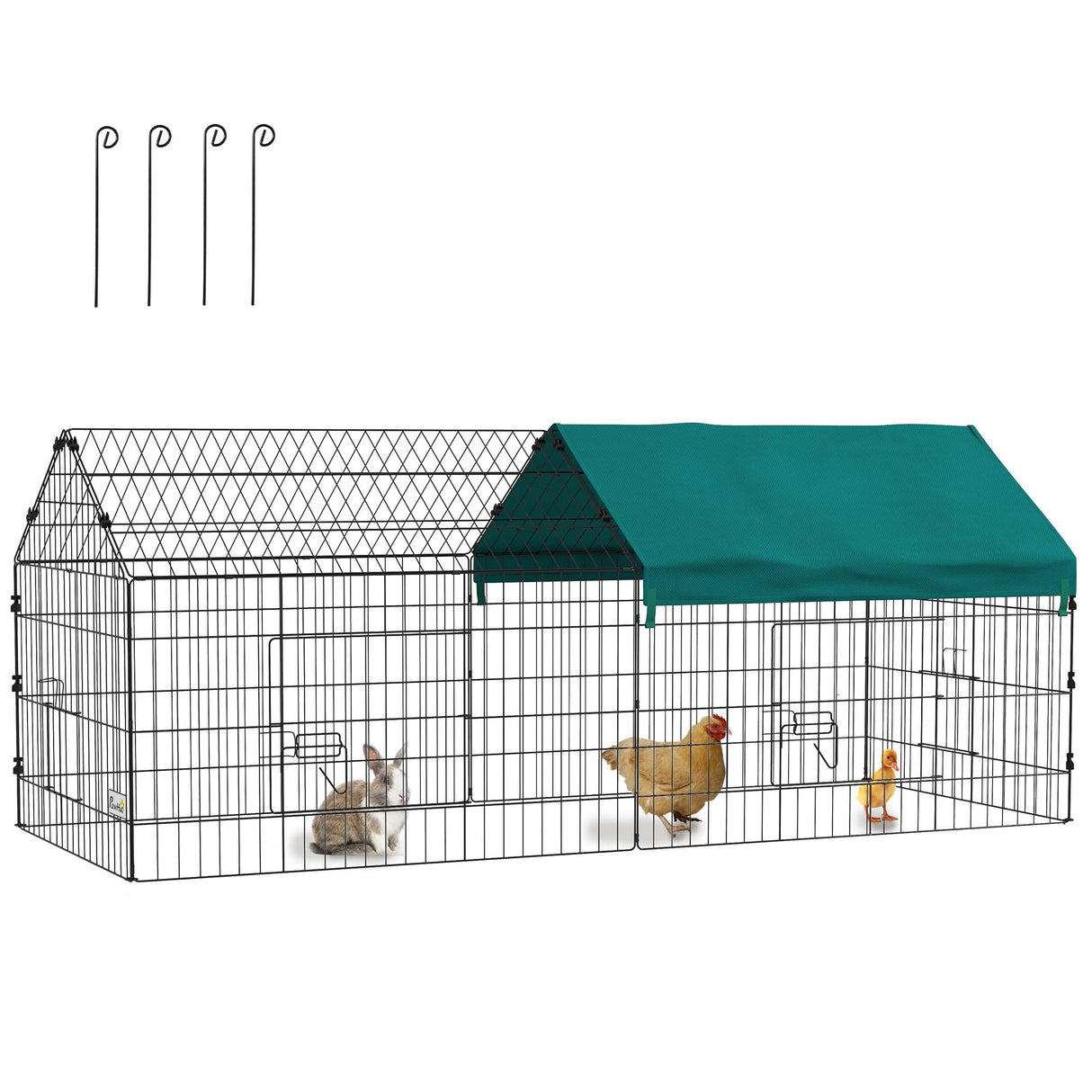 73" L Metal Chicken Playpen, Small Animal Cage, Pet Playpen Yard Fence for Rabbits, Chinchillas with Roof for Indoor & Outdoor, 29.5" H, Green