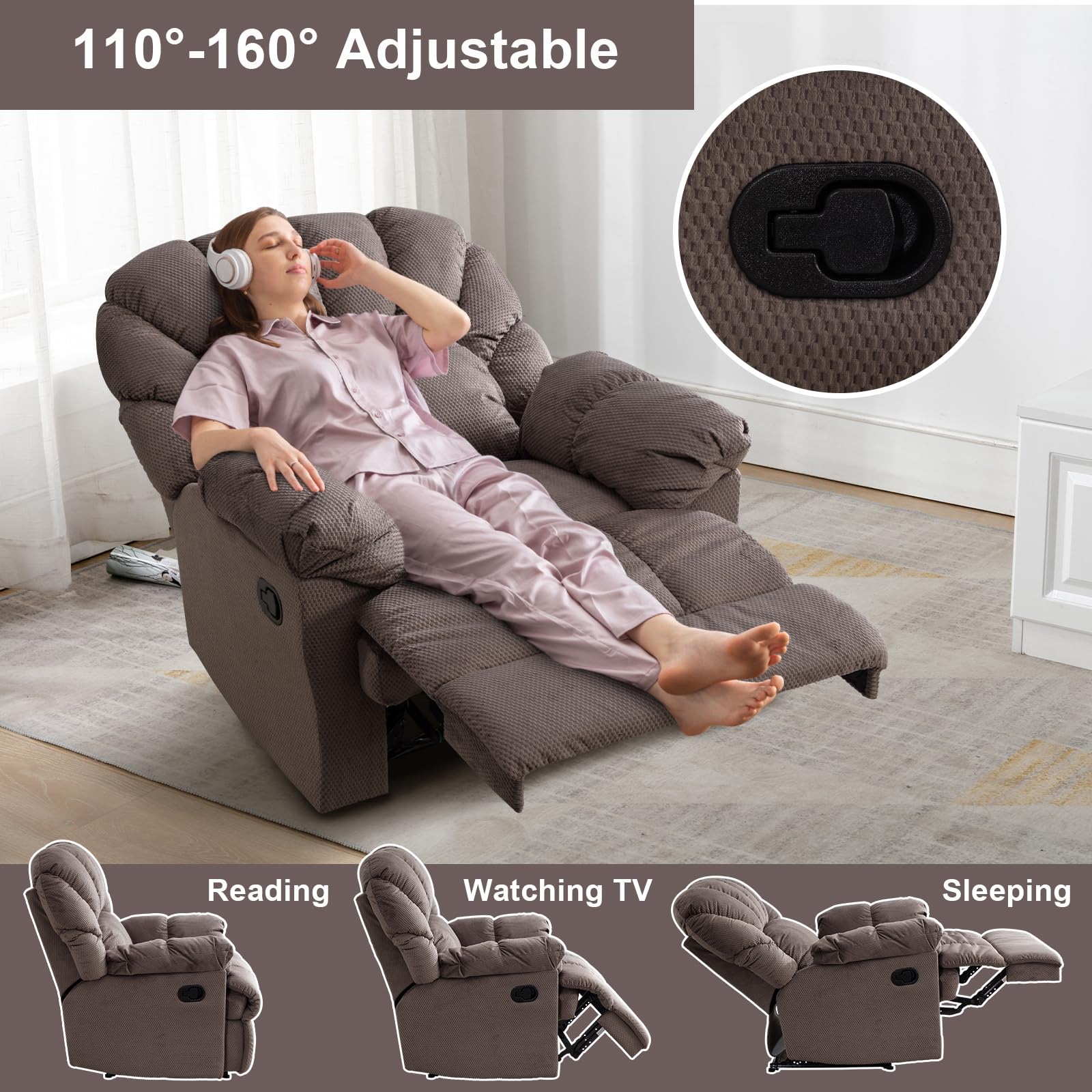 Ultra-Plush Manual Recliner Chair – Wide Backrest in Light Brown