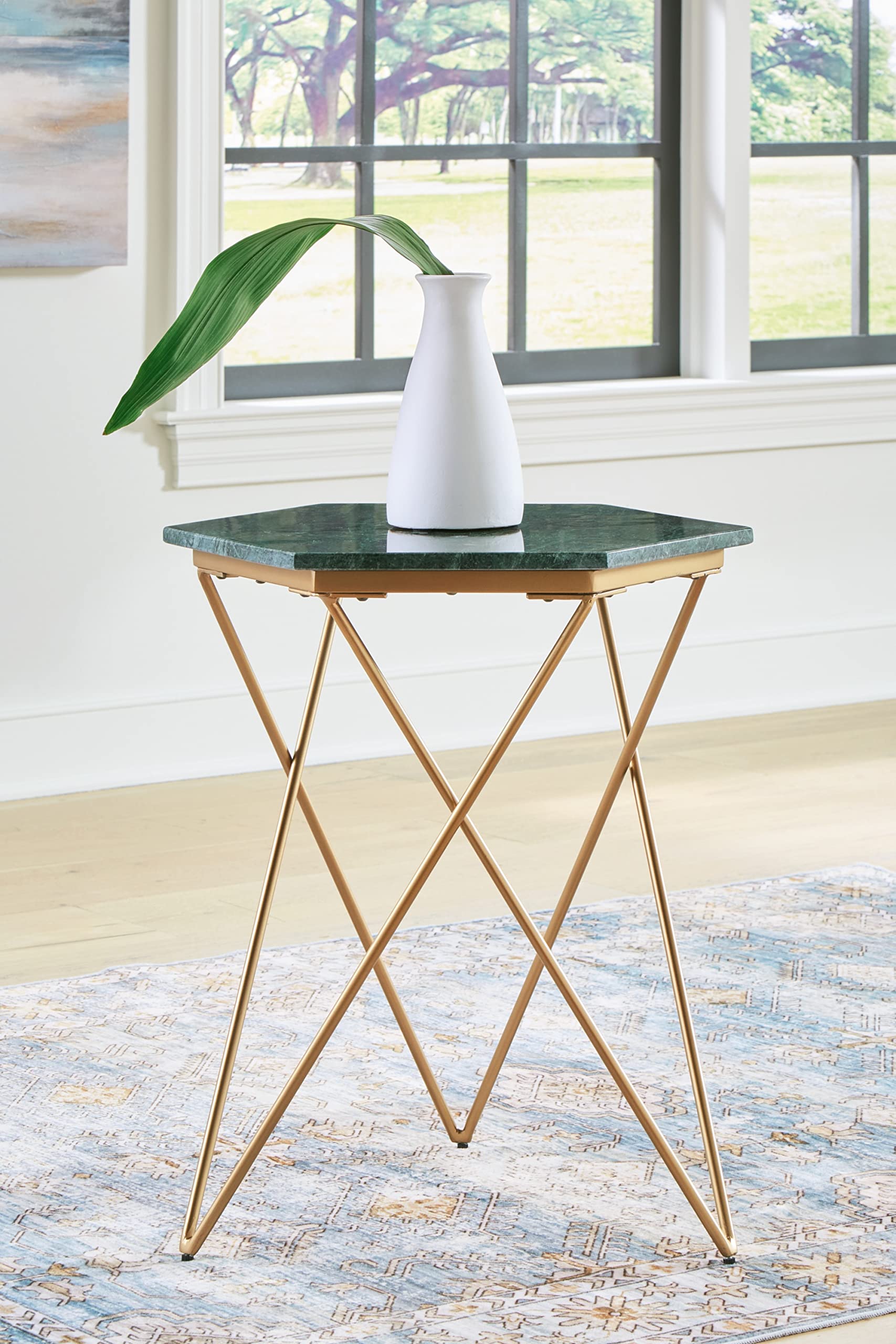 SignEngelton Accent Table, Green & Metallic
