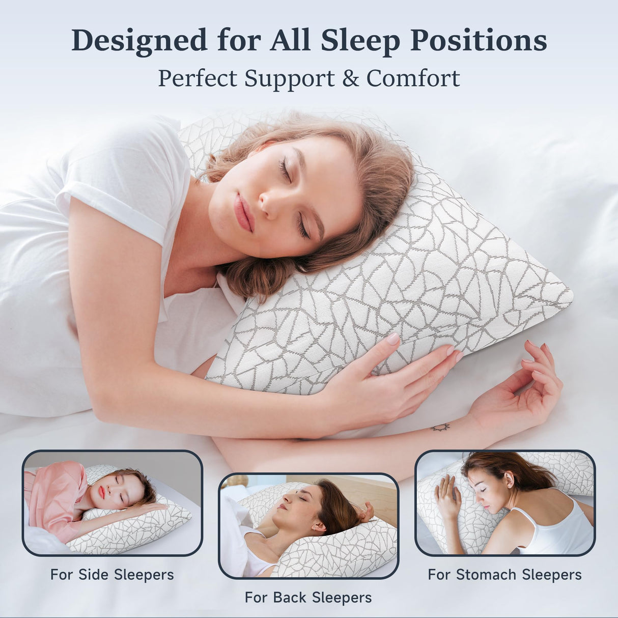 COZSINOOR Side Sleeper Pillows Queen Size Set of 2 for Sleeping - Crescent Adjustable Shredded Memory Foam Pillows 2 Pack, Cooling Bed Pillow for Back and Stomach Sleepers, Breathable Washable Cover