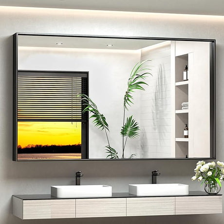 55x36 Inch Black Mirror for Wall, Large Bathroom Vanity Mirror with Non-Rusting Aluminum Alloy Frame,