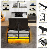 Twin Gaming Bed Frame with LED Lights & Rotating TV Mount