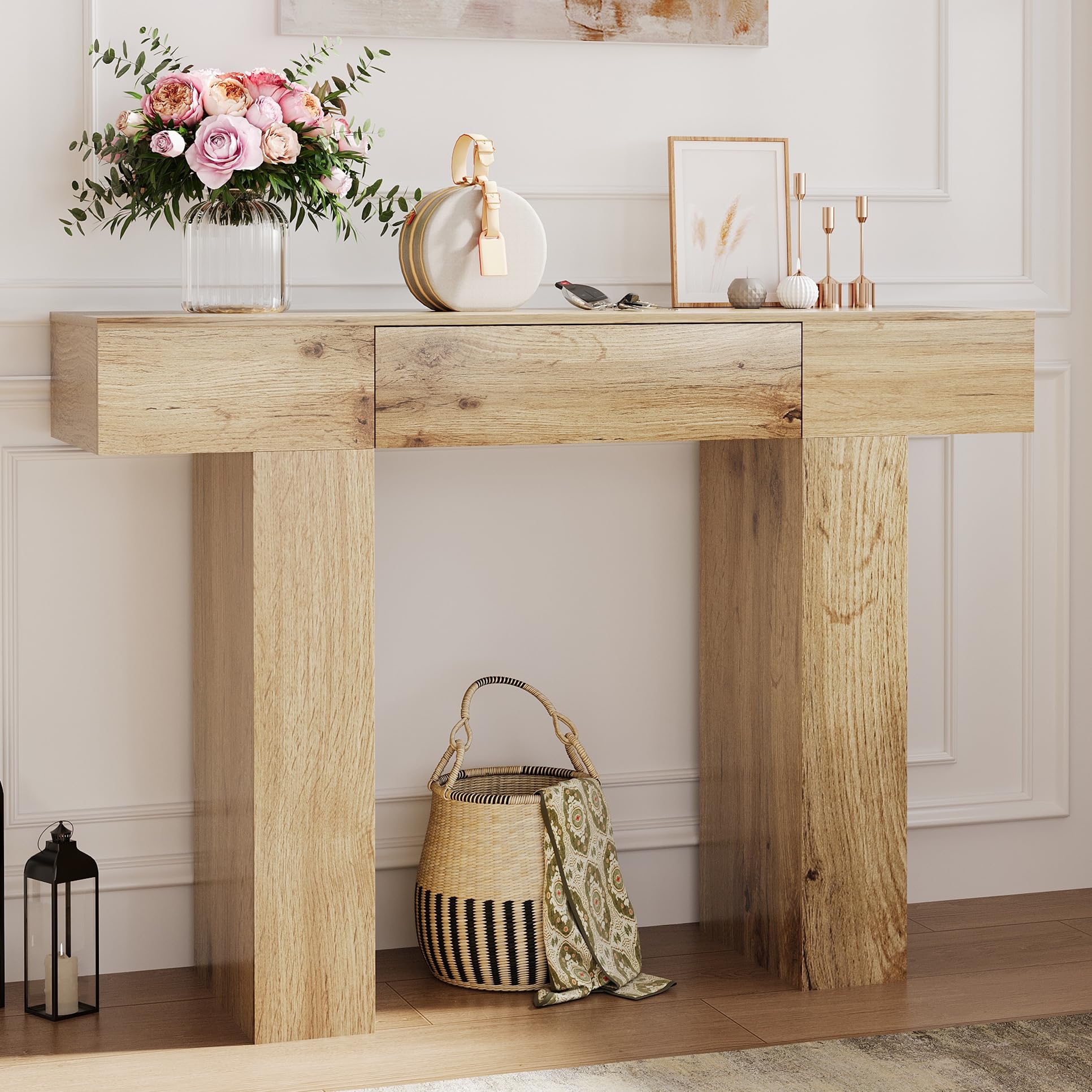 47-Inch Console Table with Drawer - Industrial Farmhouse Entryway Table