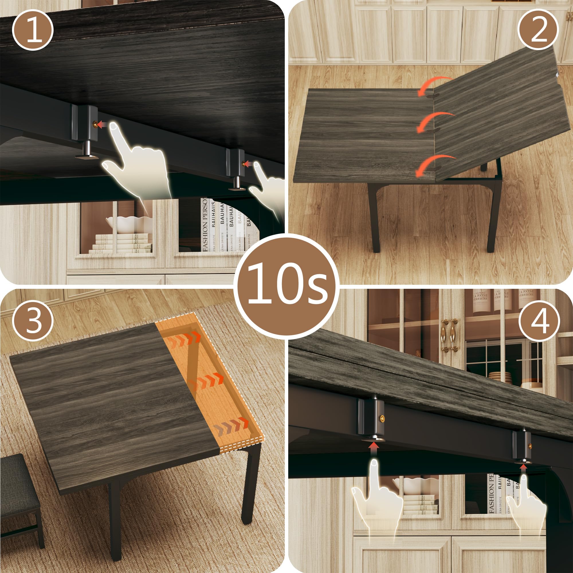 7-Piece Dining Table Set for 4-6, Extendable Kitchen Table Cushion Chairs Set of 6 with 6 Chairs, Rectangle Dining Table with Metal Frame & MDF Board, Folding for Small Apartment Saving Space,Grey Oak