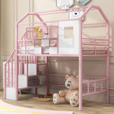 Twin Loft Bed with Stairs, Roof, Window and Full-Length Guardrail, House Loft Bed/Heavy
