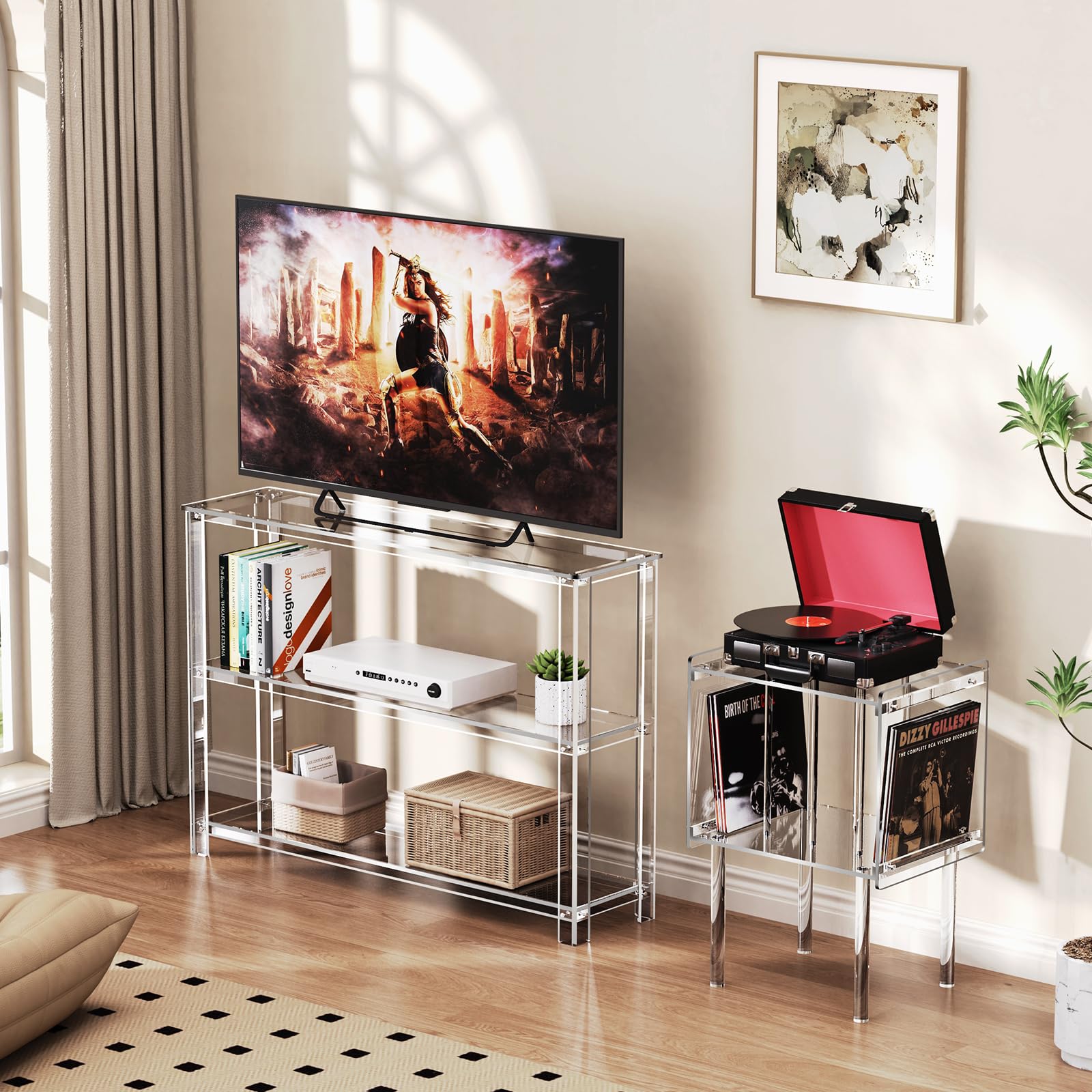3-Tier Acrylic Console Table with Storage Shelves