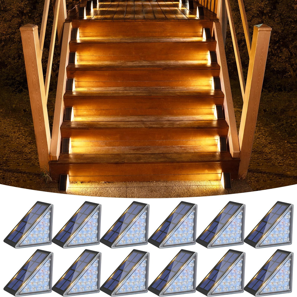 Solar Step Lights for Outside, Solar Stair Lights Outdoor Waterproof IP67, LED Outdoor Step