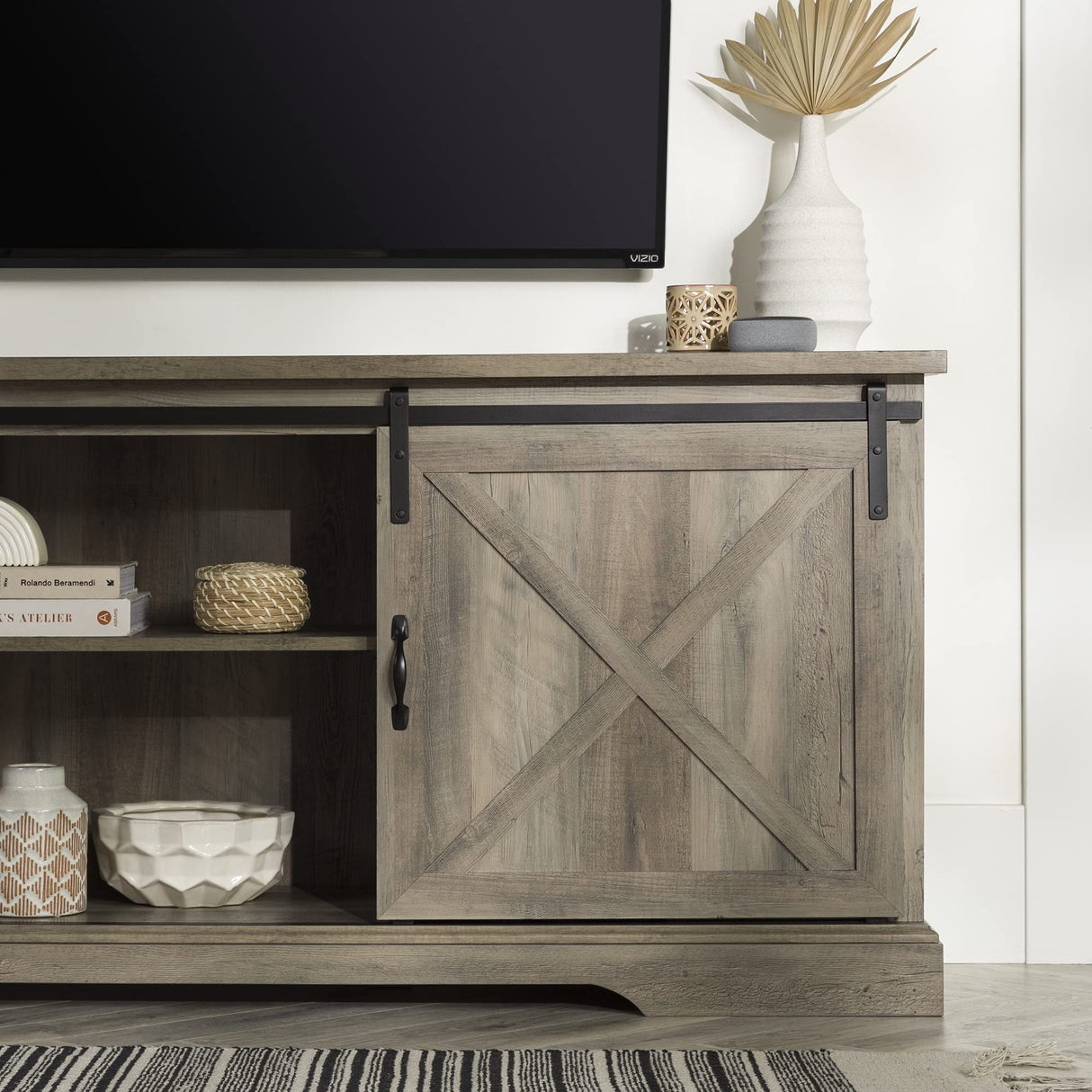 Corbin Modern Farmhouse Sliding X Barn Door TV Stand for TVs up to 80 Inches, 70 Inch