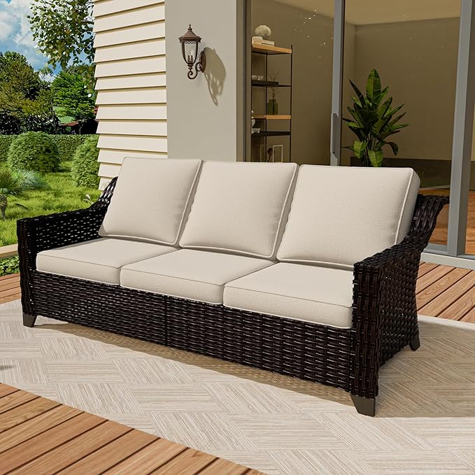 78" Patio Wicker 3-seat Sofa, Deep Seat & Upholstered Loveseat